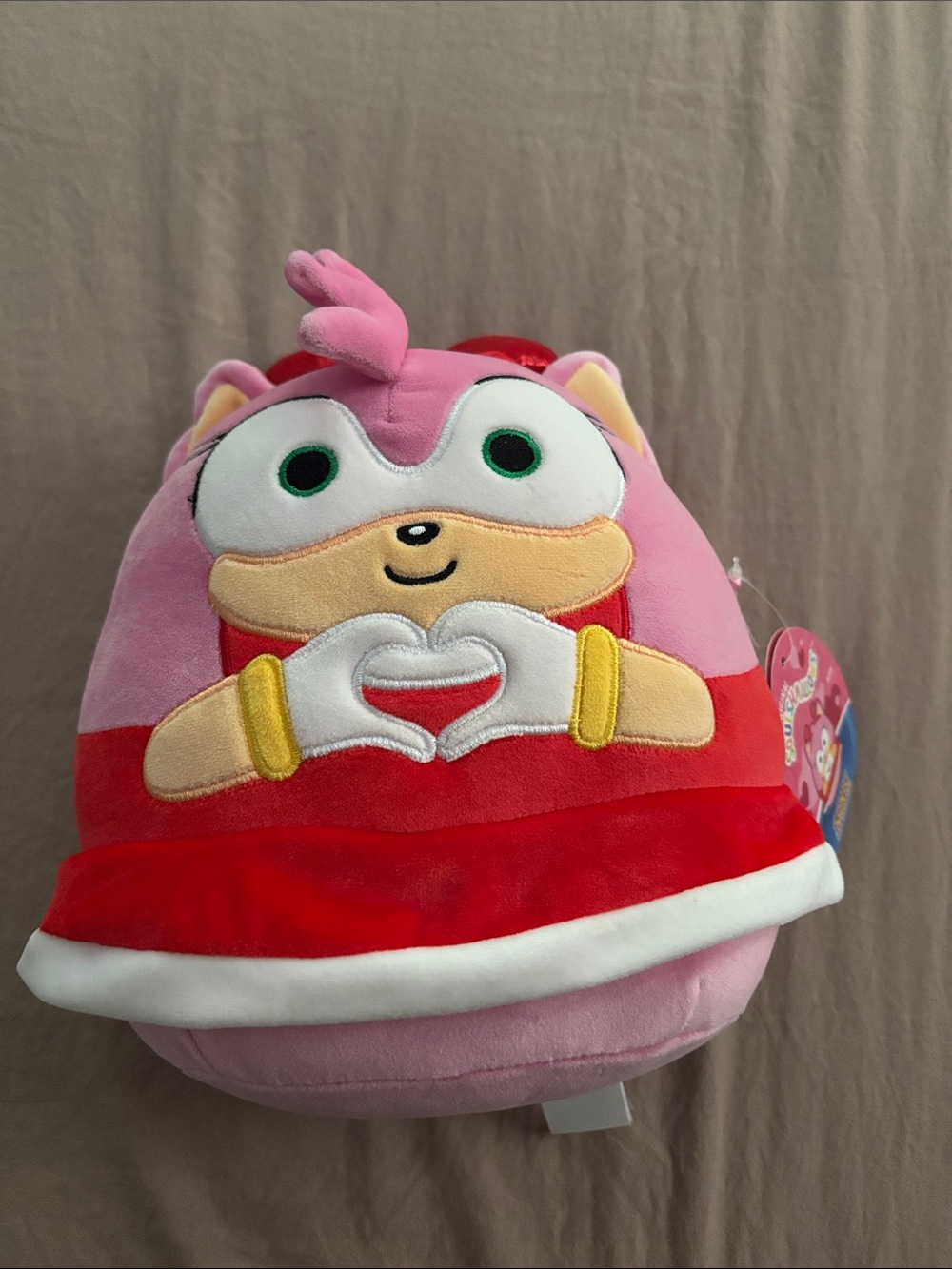 Squishmallows Pink & Red Heart-Hand Plush